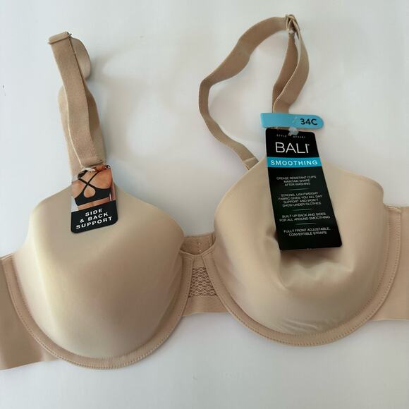 Bali Smoothing Side & Back Support Convertible Bra Size 34C NWT Nude Racerback - Picture 1 of 9